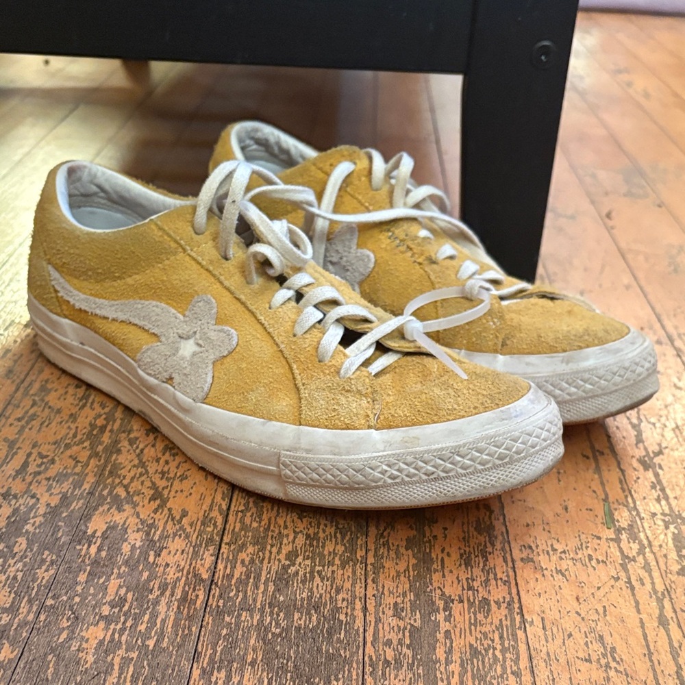 Golf Le Fleur Converse Tyler The CreatorYellow Suede Sneakers with White Accents